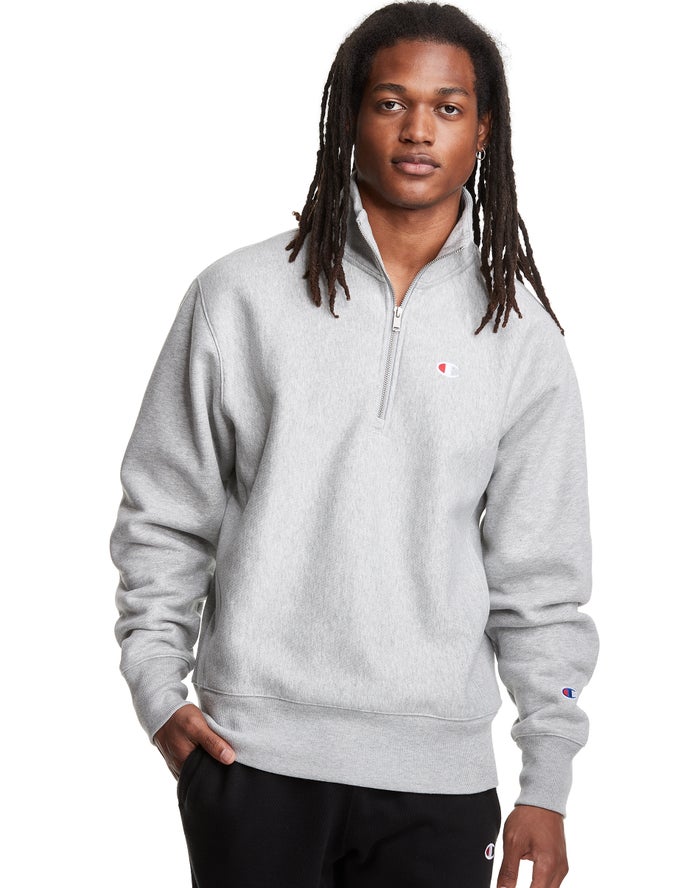 Champion Reverse Weave 1/4 Zip Embroidered C Logo - Miesten Harmaat Collegepaita - Suomi 8715264-QU